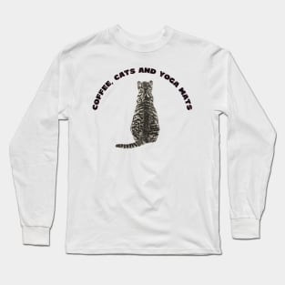 Coffee cats and yoga mats funny yoga and cat drawing Long Sleeve T-Shirt